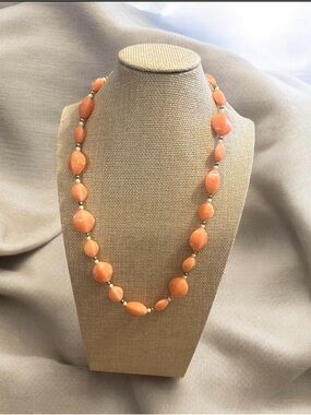 Vintage Avon Peach Bead Necklace with gold tone beads